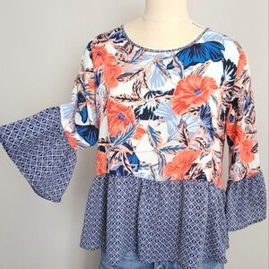 Chenault Floral and Geometric Print Top.